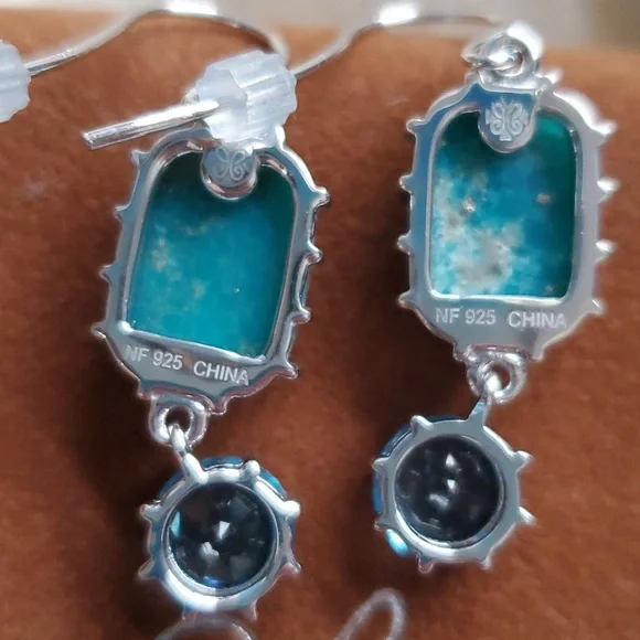 Campo Frio‎ Turquoise and Blue Topaz Sterling Silver French Hook Earrings